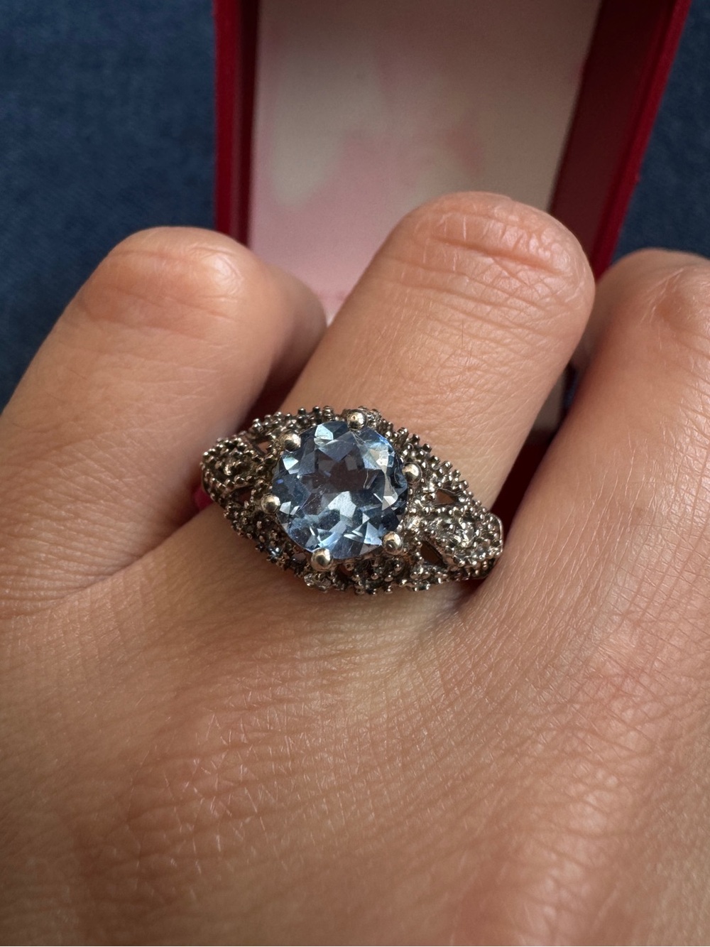 Vintage Palla sign 925 Sterling Silver With blue stone  Engagement Ring Size 7